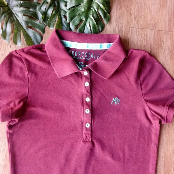 Aeropostale Red Wine T Shirt Polo Size M - Picture 3 of 5